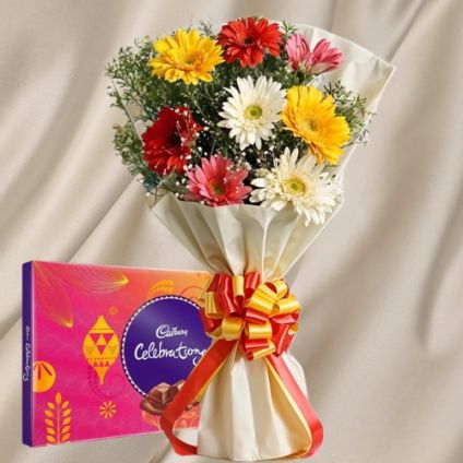Mix Gerbera Bouquet Wrapped with Cellophane