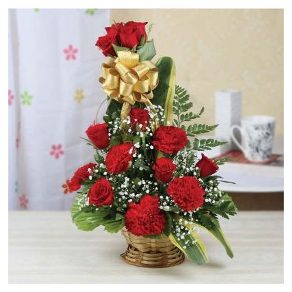 Roses & Carnation With Basket