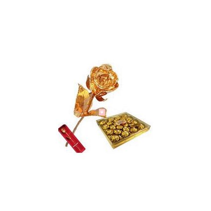 11 Inch Golden Rose with 24 Pcs Ferrero Rocher