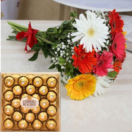 Mixed Gerbera With Ferrero Rocher