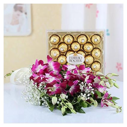 Purple orchid with ferrero rocher