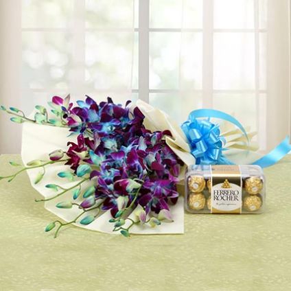 Blue Orchids with Ferrero Rocher