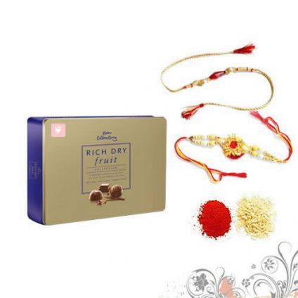 Cadbury Dry fruits box with 2 Rakhi