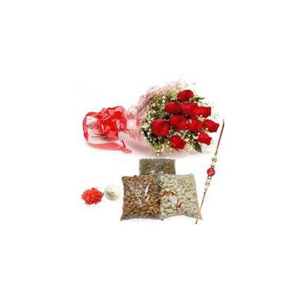 Red Roses And Rakhi Hamper