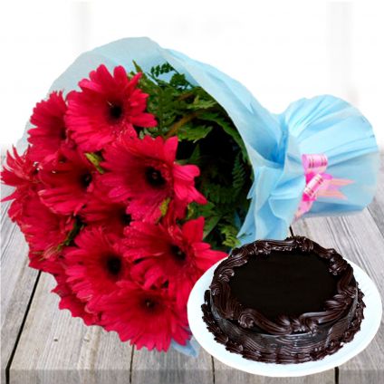 Pink Gerbera with Chocolate Cake