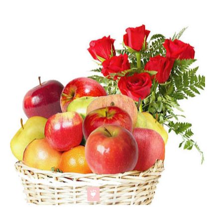 10 Red Roses and 2 Kg Apple with Basket