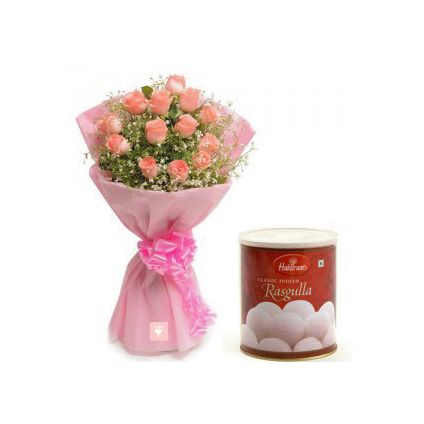 Pink Roses with Rasgulla