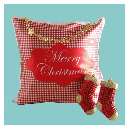 Christmas Pillow With Two Decoration Santa Socks