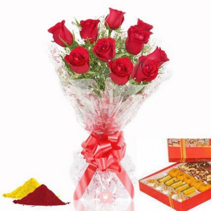 Red Roses, Mix Sweets with Gulal