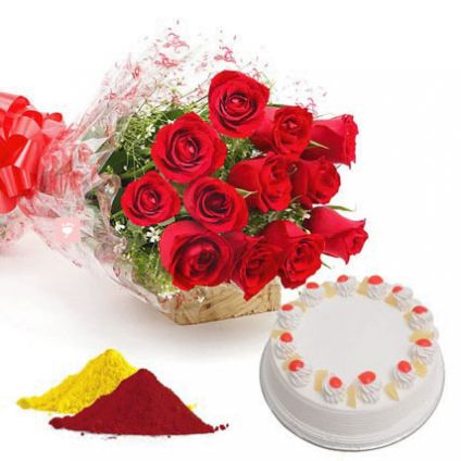 Red Roses, Pineapple cake with Gulal