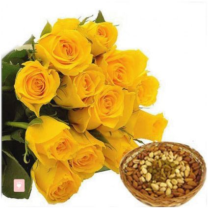 Yellow Roses with Dry Fruits Combo