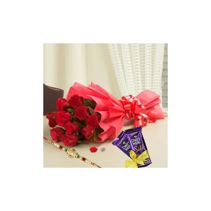 Red Roses with Rakhi Combo