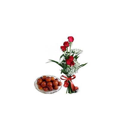 6 Red Roses,Gulab Jamun 1kg