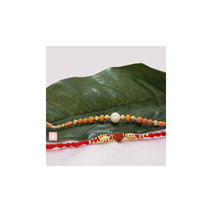 2 Golden Beads and Rudraksha rakhi