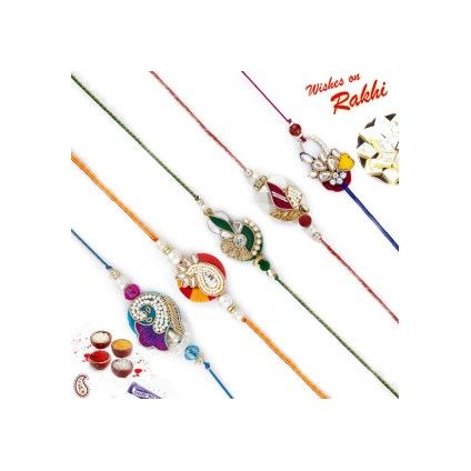 Set of 5 designer Multicolor Rakhi