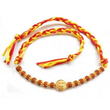 Rudraksha Golden Rakhi with Roli Chawal