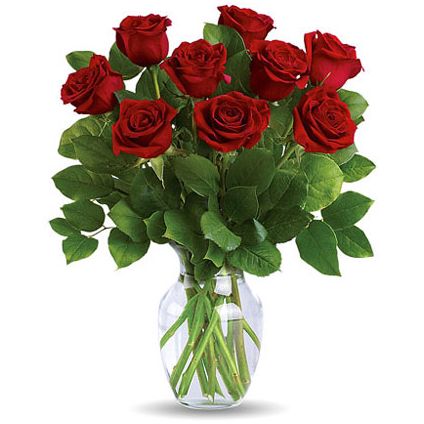 9 Red rose and fresh lemon leaves graceful vase