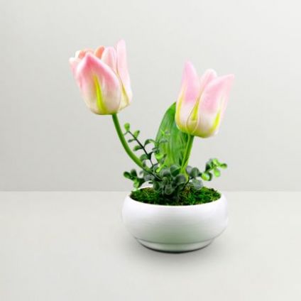 Simply Chic Pink Tulip With Ceramic Pot