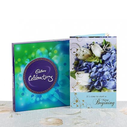 Cadbury Celebration chocolate and a greeting card