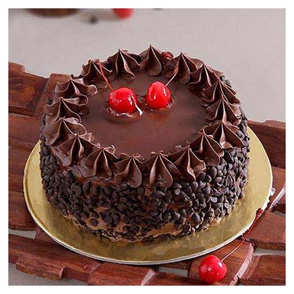 Round Chocolate Cake with Chocolate Chips & Cherry Toppings