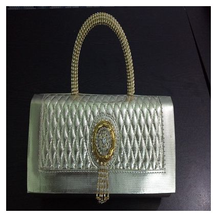 Silver party Clutch with golden handle