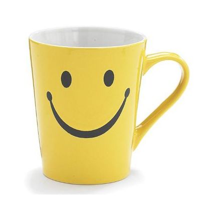 Kids Ceramic Mug Smiley Face Print White & Yellow