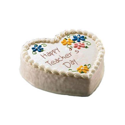 Heart Shaped Vanilla Teacher?s Day Cake