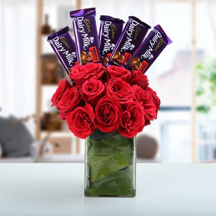 5 Cadbury Fruit & Nut Chocolates And 12 Roses