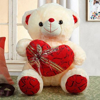 Cream Teddy With Heart