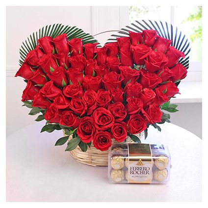 Heart shape Red Roses with Ferrero Rocher