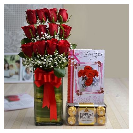 Roses with Ferrero Rocher N Greeting Card