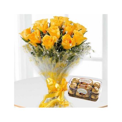 Yellow Roses with ferrero rocher