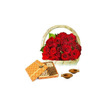 Dry Fruits With Diya And Roses