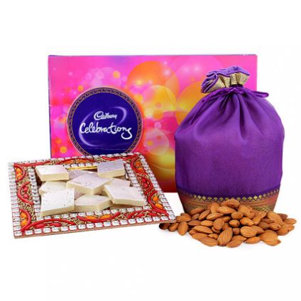 Dry Fruits With Diya and Sweets