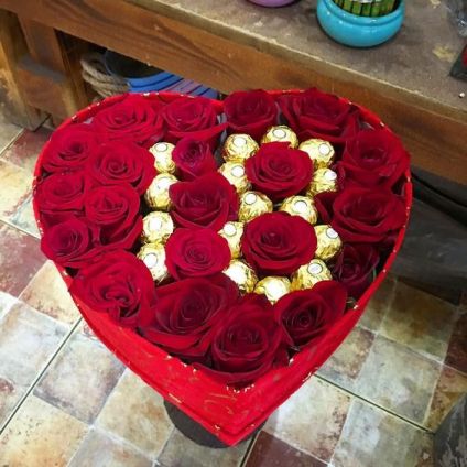 Personalized Floral Arrangement with a heart-shaped box