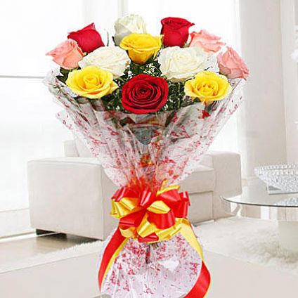 Mixed Roses With Cellophane packing