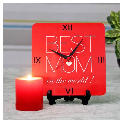 Wooden Best Mom Clock with Red Candle