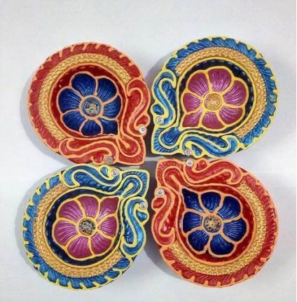 Vibrant set of 4 Diyas