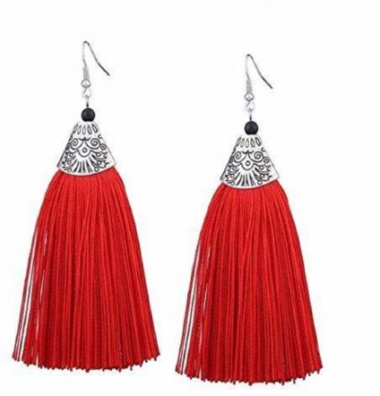 Red Long Silk Dori Tassel Earring