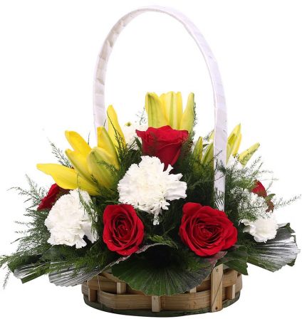 Mixed flowers in basket