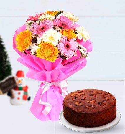 Mixed Gerberas With Plum Cake