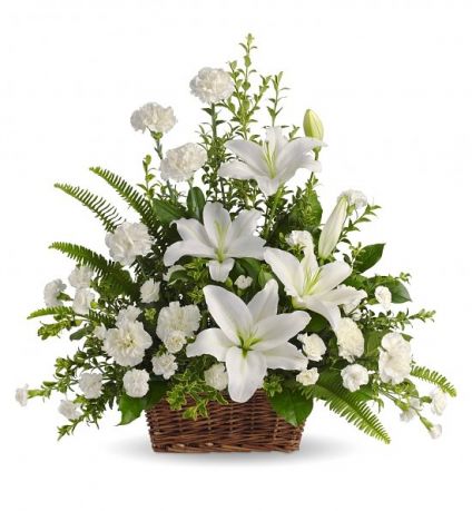 Mixed white flowers in basket