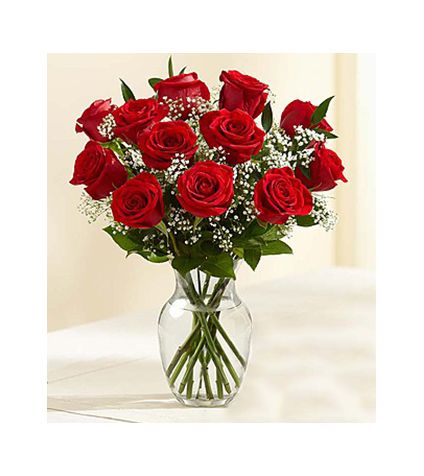 10 Red roses with vase