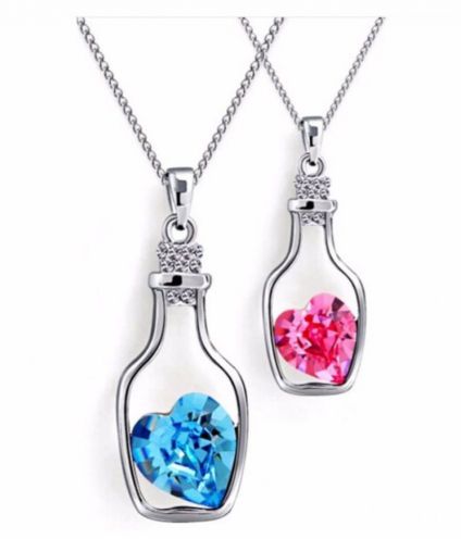 Combo of Blue & Pink heart bottle shape pendant and chain