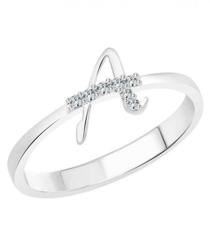 ''A'' Alphabet Silver & Rhodium Plated Ring