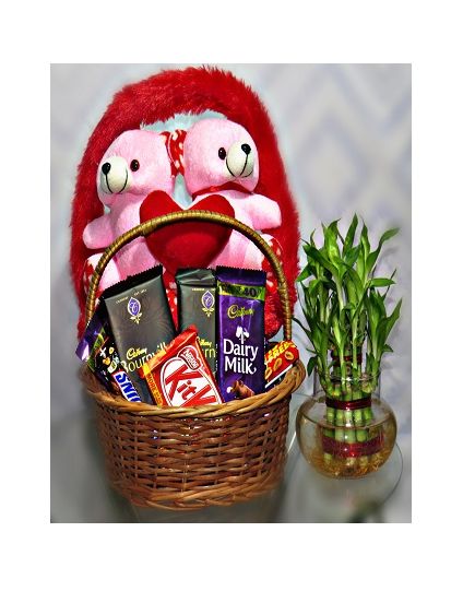 Basket of mixed chocolates with bamboo