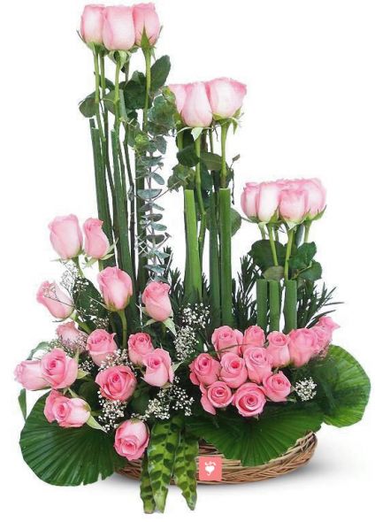 Lovely 30 Pink Roses with Basket