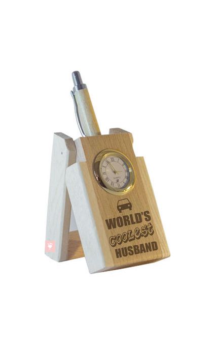 World's Coolest Husband Pen with Stand and Clock