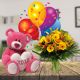 Flowers,6 inch Teddy bear and balloons